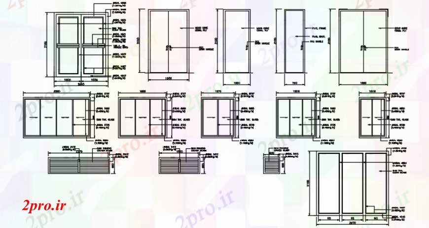 دانلود نقشه جزئیات طراحی در و پنجره  درب و پنجره مدل جزئیات مقطعی (کد106319)