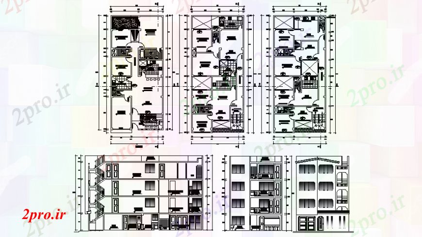 دانلود نقشه مسکونی  ، ویلایی ، آپارتمان   پلان کف خانه با نما و بخش  اتوکد (کد106327)