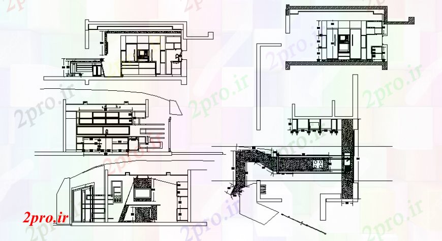 دانلود نقشه جزئیات طراحی ساخت آشپزخانه واحد آشپزخانه طرحی و نما  دو بعدی   (کد106340)
