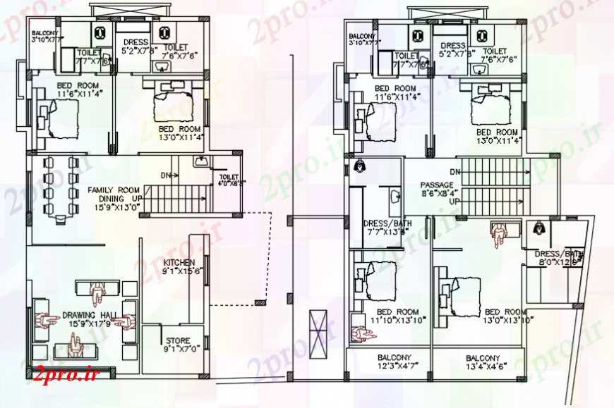 دانلود نقشه مسکونی ، ویلایی ، آپارتمان محل اقامت طرحی های طبقه 32 در 63 متر (کد106367)