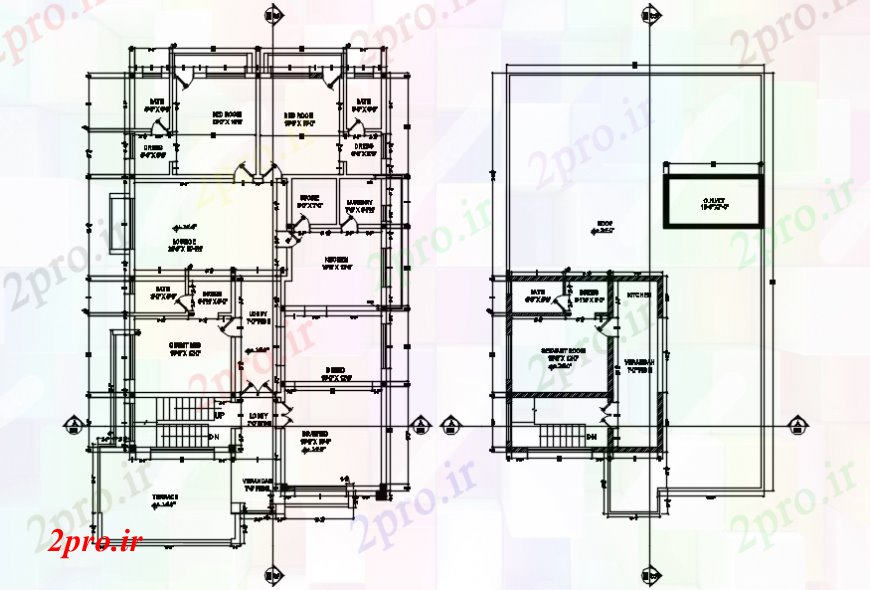 دانلود نقشه مسکونی ، ویلایی ، آپارتمان طرحی طبقه از بلوک های مسکونی 32 در 63 متر (کد106371)