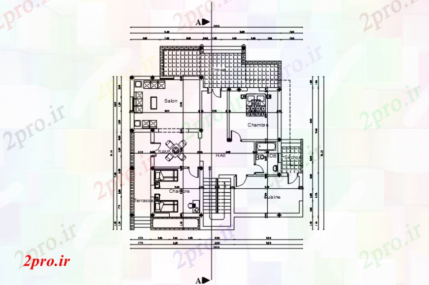 دانلود نقشه مسکونی ، ویلایی ، آپارتمان ویلا برنامه 13 در 14 متر (کد106374)