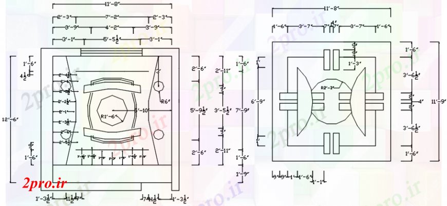 دانلود نقشه بلوک ، آرام ، نماد بالا طراحی نمای سقف خانه 33 در 51 متر (کد106377)