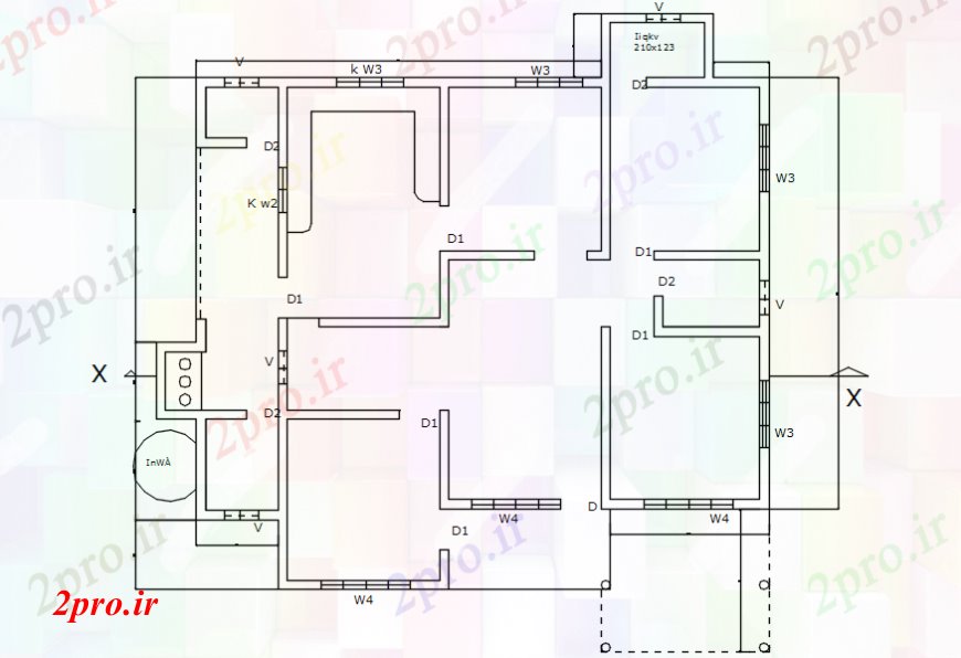 دانلود نقشه مسکونی  ، ویلایی ، آپارتمان  طرحی طبقه   یک خانه (کد106397)