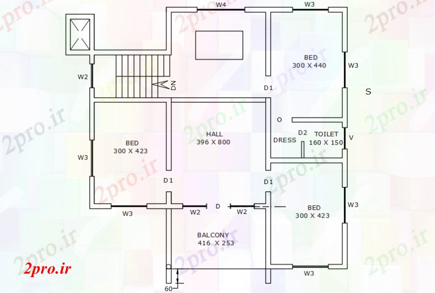 دانلود نقشه مسکونی  ، ویلایی ، آپارتمان  طرحی طبقه   خانه (کد106408)