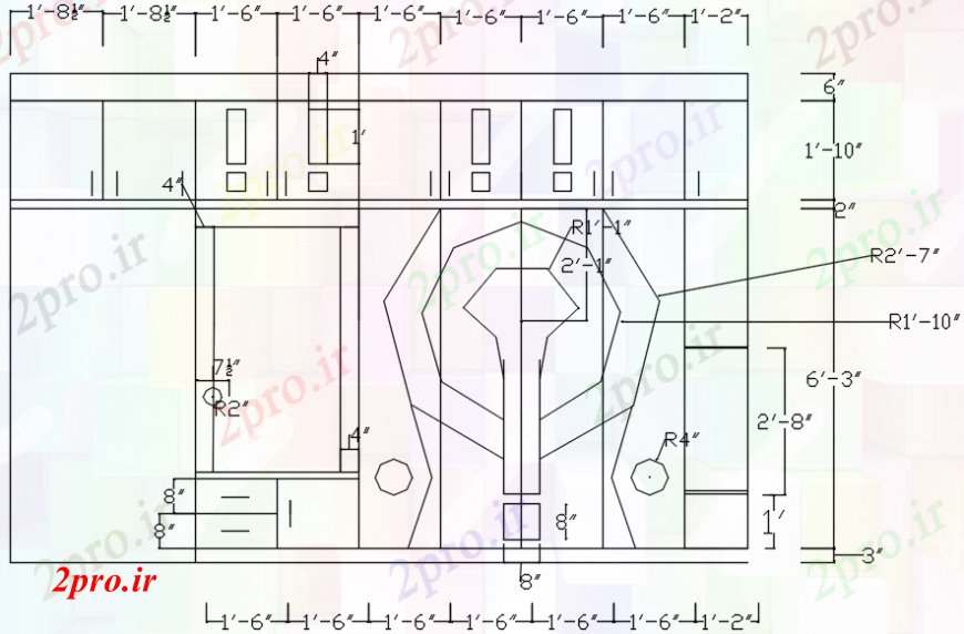 دانلود نقشه بلوک مبلمان کمد لباس اتاق خواب جزئیات مقابل مقطعی (کد106427)