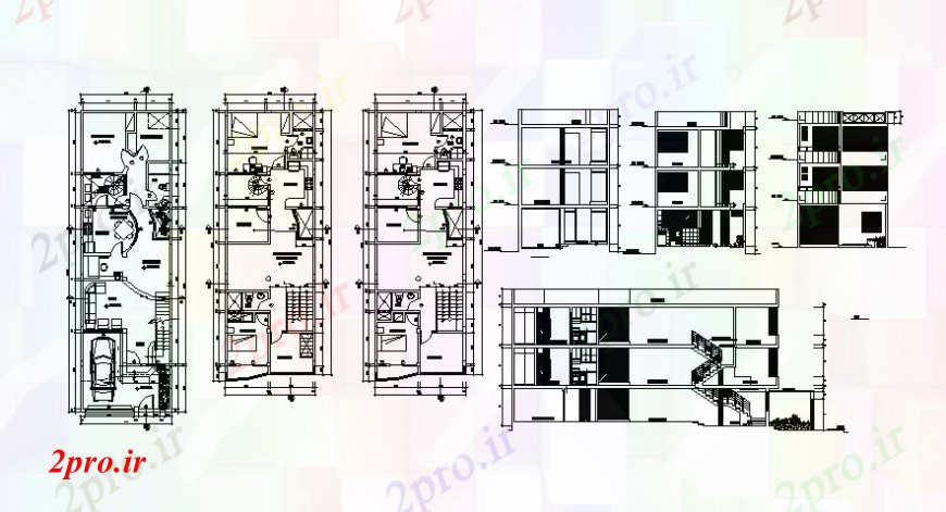 دانلود نقشه مسکونی  ، ویلایی ، آپارتمان    مسکونی نما طرحی خانههای ویلایی و بخش (کد106442)