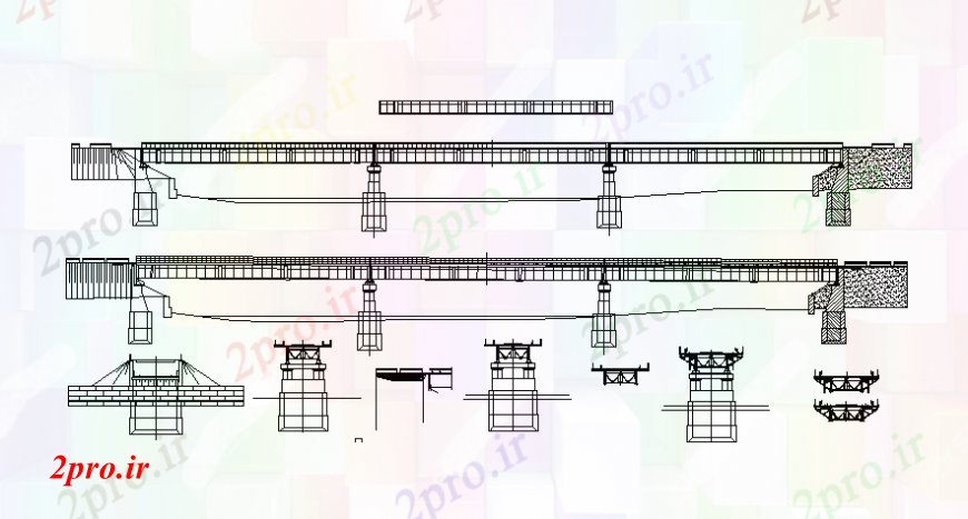 دانلود نقشه جزئیات ساخت پل جزئیات ساخت و ساز سازه پل  دو بعدی   (کد106444)