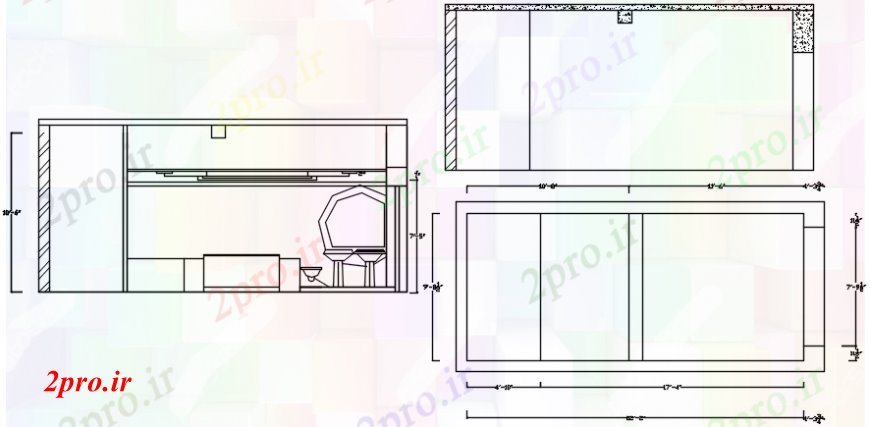 دانلود نقشه بلوک های بهداشتی حمام جزئیات مقابل نما و طرح 11 در 26 متر (کد106457)