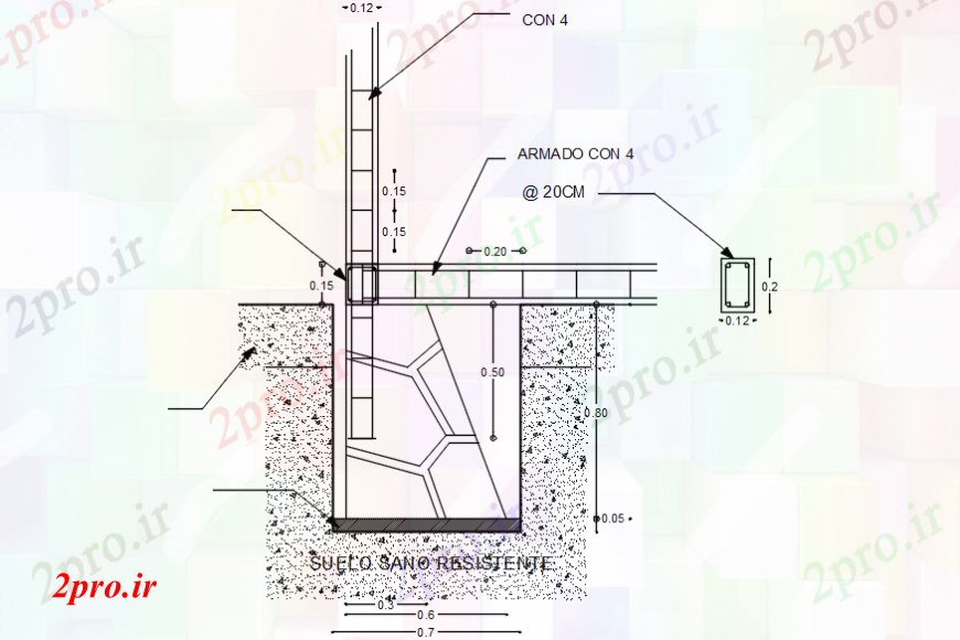 دانلود نقشه جزئیات ساخت و ساز خانه و پایه و اساس و پایه manposteria ستون 1 (کد106470)