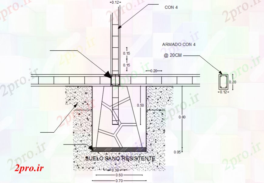 دانلود نقشه جزئیات ساخت و ساز خانه و پایه و اساس و پایه manposteria ستون 2 (کد106472)