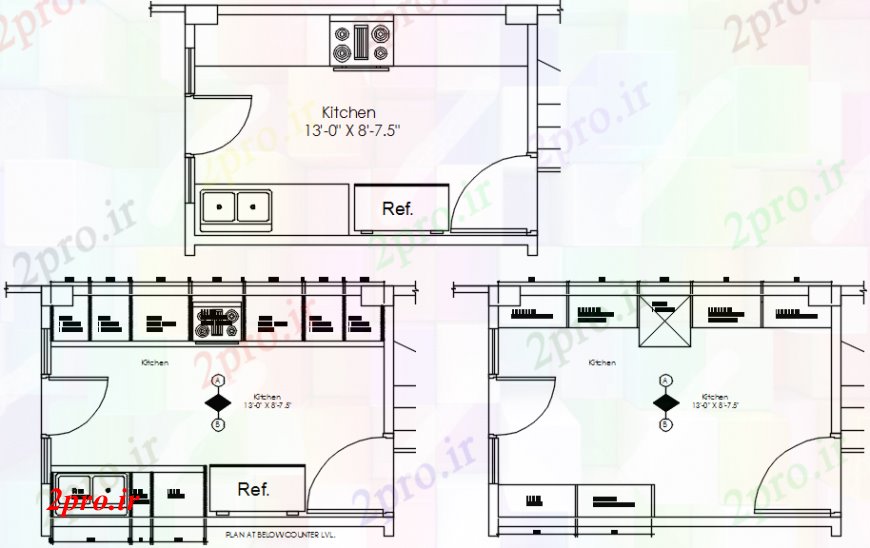 دانلود نقشه آشپزخانه بلوک های آشپزخانه جزئیات طرح 11 در 16 متر (کد106478)