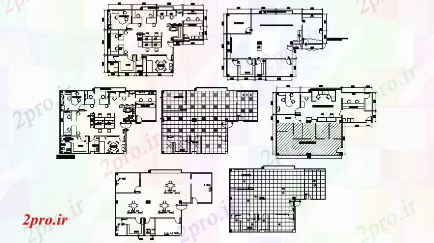 دانلود نقشه جزئیات و فضای داخلی شرکت طراحی جزئیات تجاری ساختمان اداری اتوکد 10 در 14 متر (کد106482)