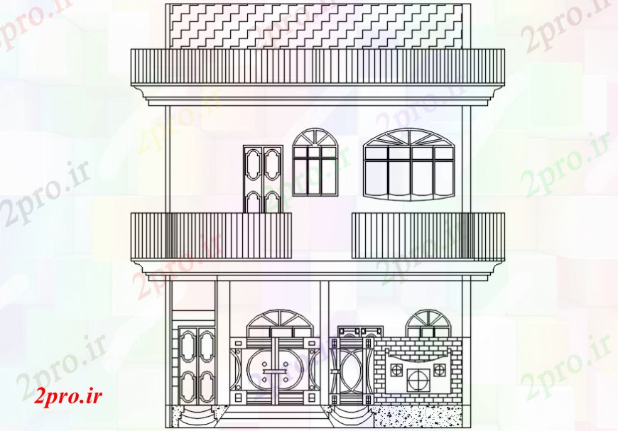 دانلود نقشه مسکونی ، ویلایی ، آپارتمان نما مقابل یک خانه طراحی 31 در 60 متر (کد106504)