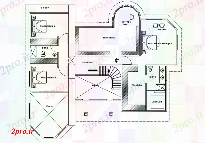 دانلود نقشه مسکونی ، ویلایی ، آپارتمان طرحی طبقه اول یک خانه 18 در 19 متر (کد106510)