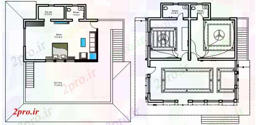 دانلود نقشه مسکونی ، ویلایی ، آپارتمان بالا پلان معماری و طرحی سقف 76 در 119 متر (کد106517)