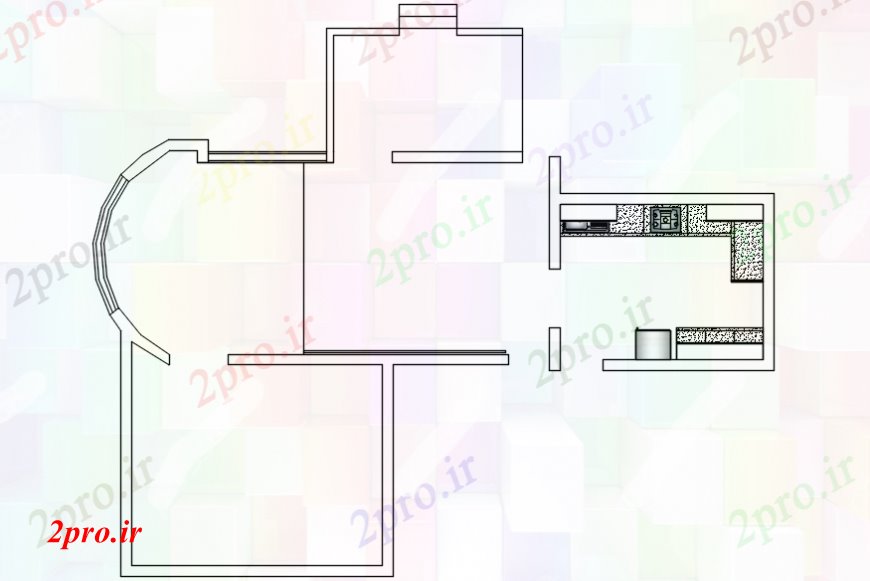 دانلود نقشه آشپزخانه بلوک های آشپزخانه جزئیات مفهوم دو بعدی 45 در 55 متر (کد106520)