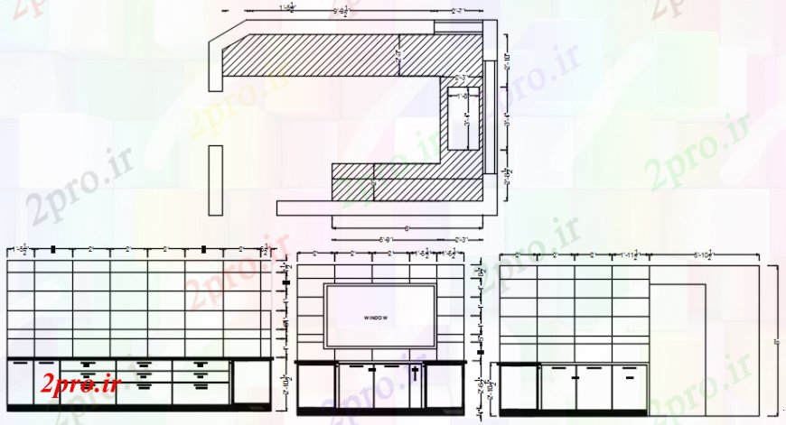 دانلود نقشه آشپزخانه جزئیات نما آشپزخانه مقطعی با طرح 46 در 55 متر (کد106527)