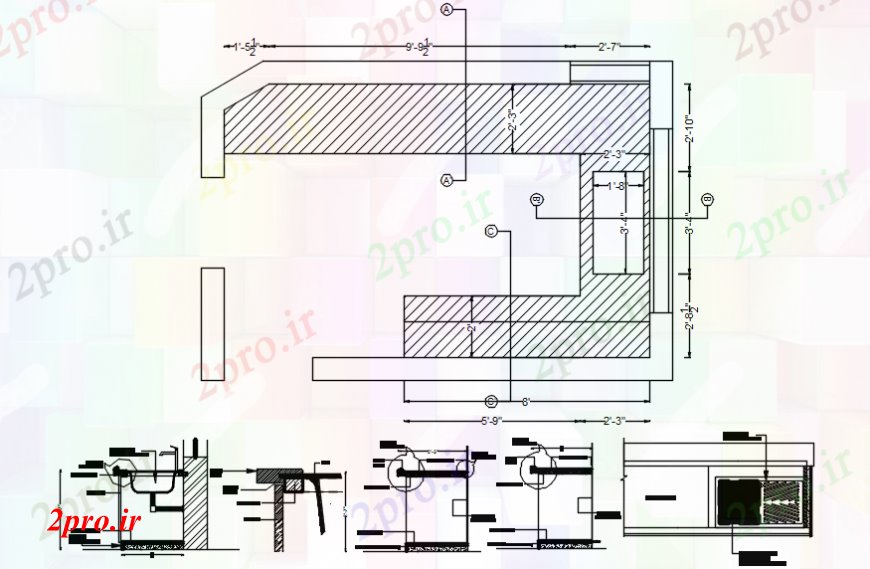 دانلود نقشه آشپزخانه آشپزخانه طرحی ساخت و ساز جزئیات (کد106530)