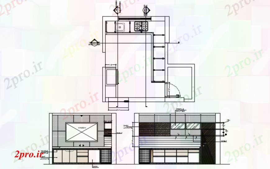 دانلود نقشه آشپزخانه آشپزخانه طرحی و نمای نما 56 در 63 متر (کد106538)