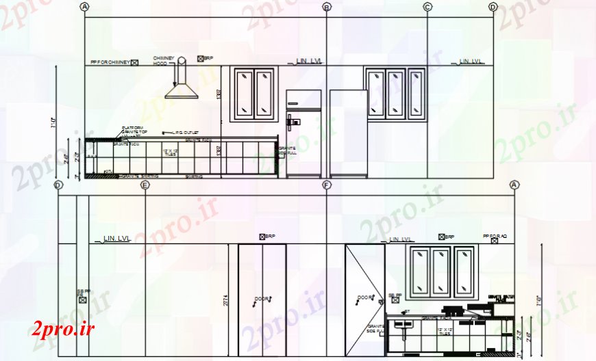 دانلود نقشه آشپزخانه مبلمان از دو بعدی آشپزخانه 5 در 7 متر (کد106548)