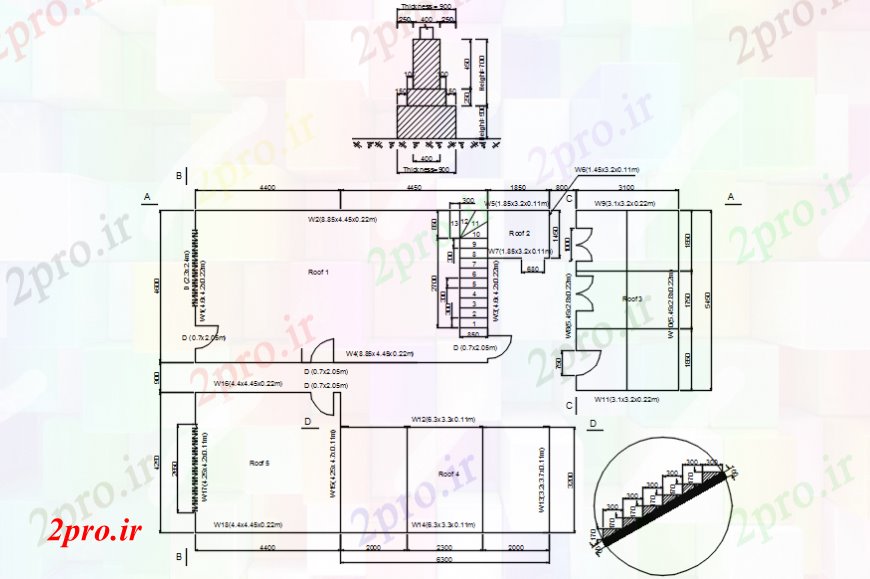 دانلود نقشه مسکونی  ، ویلایی ، آپارتمان  خانه طرحی طبقه، جزئیات پله و  پایه و اساس  (کد106555)