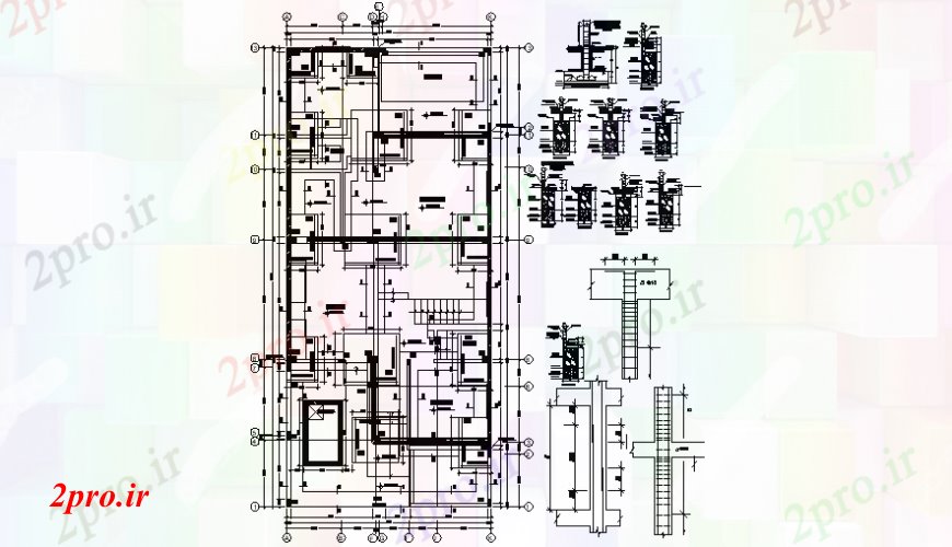 دانلود نقشه طراحی اتوکد پایه طرحی ساختمان بنیاد جزئیات دو بعدی  طراحی نمای  به  (کد106617)
