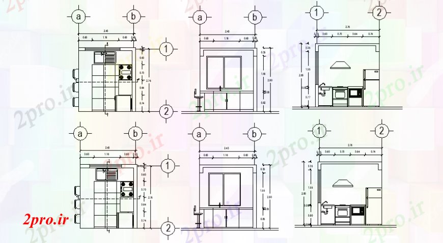 دانلود نقشه جزئیات طراحی ساخت آشپزخانه نما و طرحی آشپزخانه  دو بعدی  فی اتوکد (کد106618)