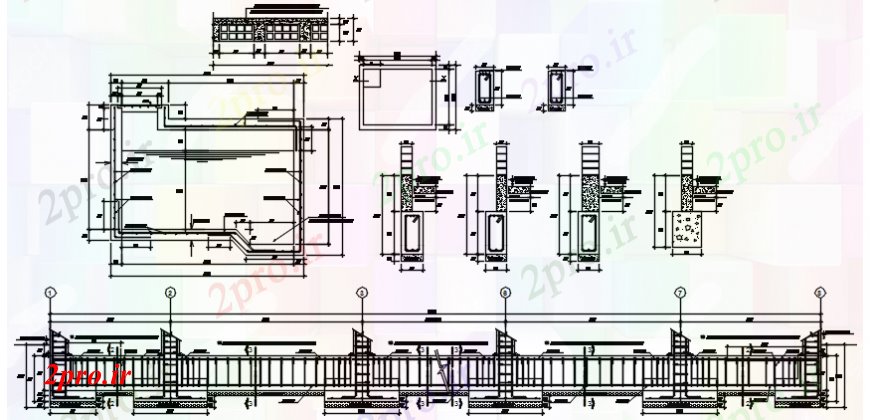 دانلود نقشه طراحی اتوکد پایه ساختار جای پای بنیاد و ساخت مخزن آب دو بعدی 8 در 20 متر (کد106629)