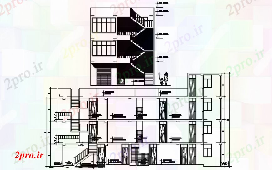 دانلود نقشه مسکونی ، ویلایی ، آپارتمان نما و بخش از آپارتمان مسکن دو بعدی 8 در 20 متر (کد106632)