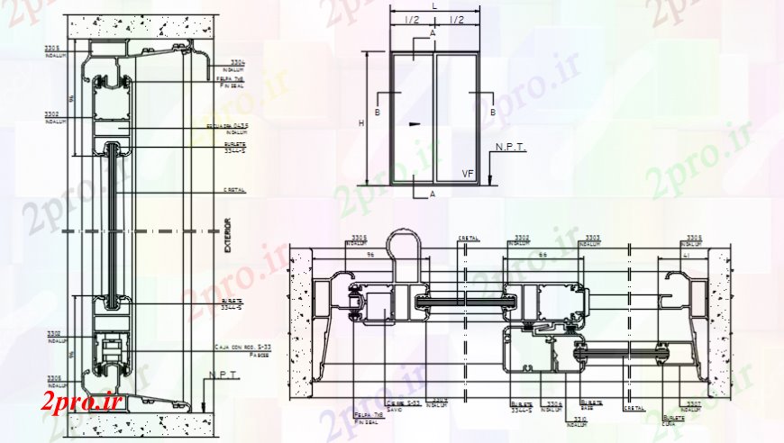 دانلود نقشه جزئیات طراحی در و پنجره  قدرت درب نما و بخش جزئیات  (کد106639)