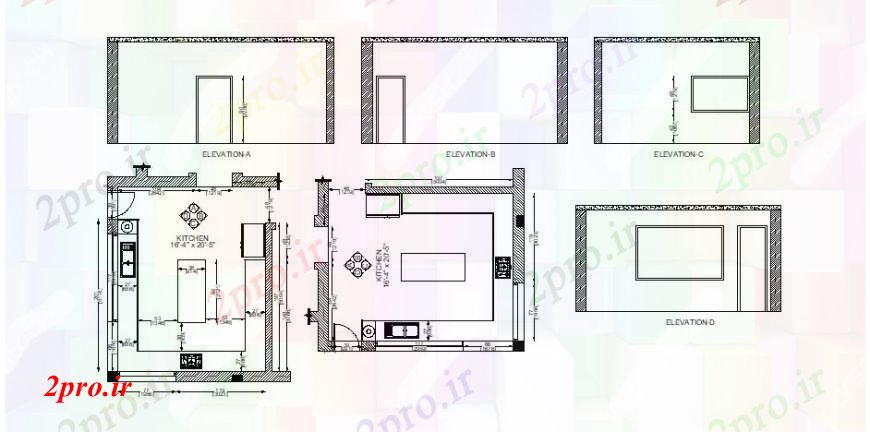 دانلود نقشه آشپزخانه آشپزخانه کوچک تمام نما و طراحی طرفه  (کد106667)