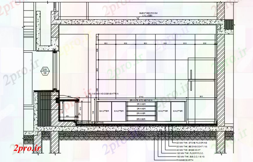 دانلود نقشه آشپزخانه طرحی آشپزخانه و نما (کد106669)