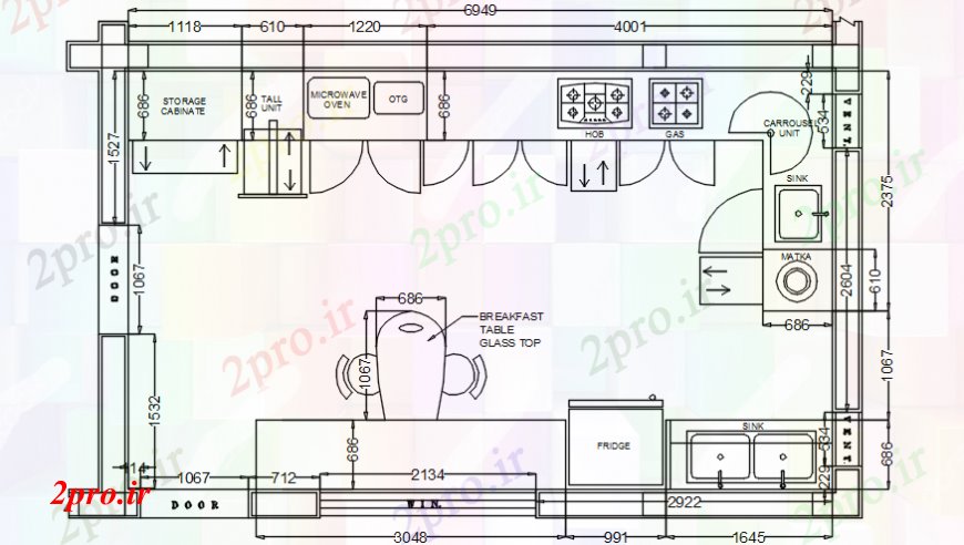 دانلود نقشه آشپزخانه آشپزخانه مدرن بالای صفحه جزئیات 46 در 72 متر (کد106675)