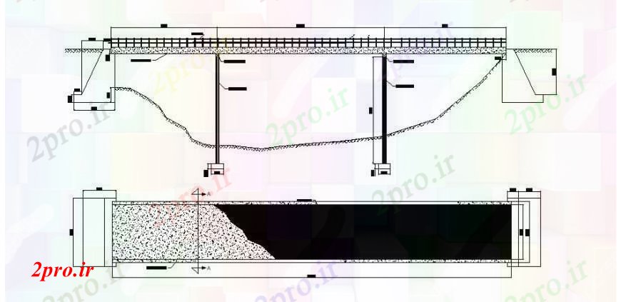 دانلود نقشه جزئیات ساخت پل پل بتنی بالای صفحه  نما، بخش و  ساختار طراحی جزئیات (کد106689)