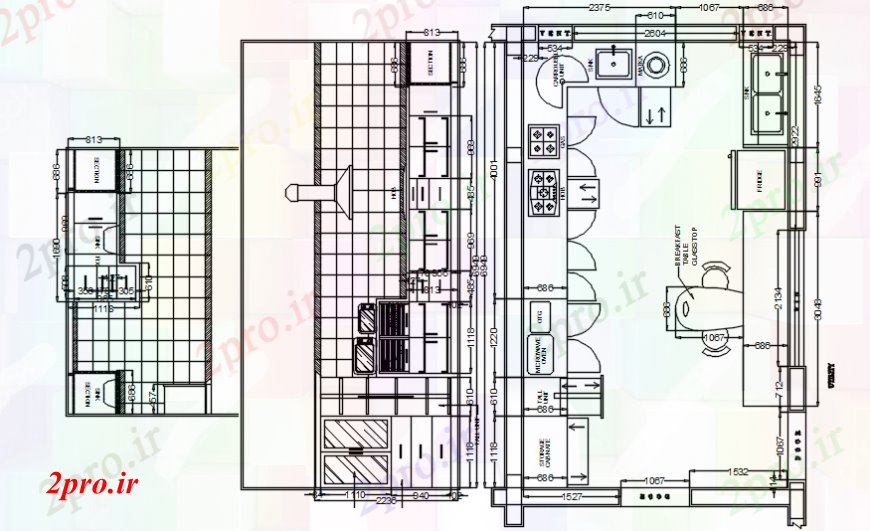 دانلود نقشه آشپزخانه بالا آشپزخانه طرحی و نما (کد106690)