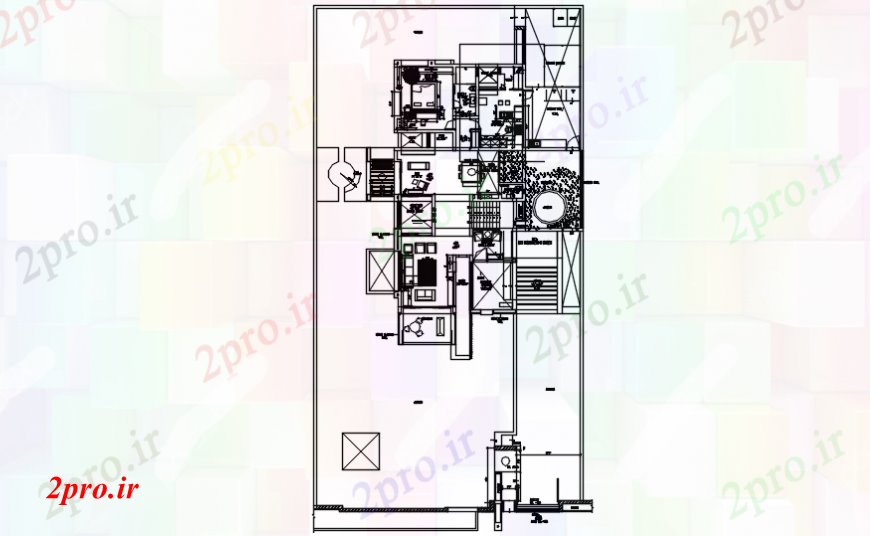 دانلود نقشه مسکونی ، ویلایی ، آپارتمان طرحی نمای بالای خانه با ابعاد 61 در 111 متر (کد106693)