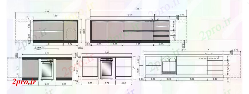 دانلود نقشه طراحی مبلمان آشپزخانه آشپزخانه و کابینت خودکار 8 در 10 متر (کد106696)