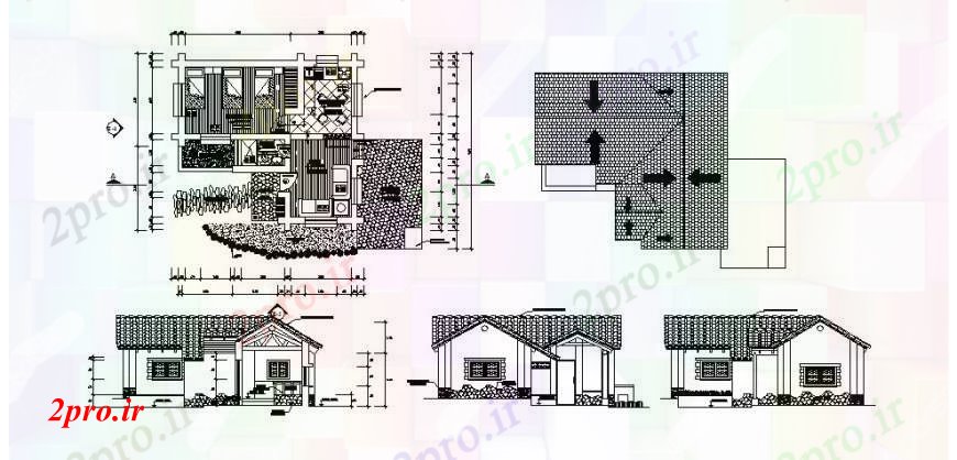 دانلود نقشه مسکونی ، ویلایی ، آپارتمان خانه های چوبی تمام نما و طرحی طرفه 48 در 50 متر (کد106711)