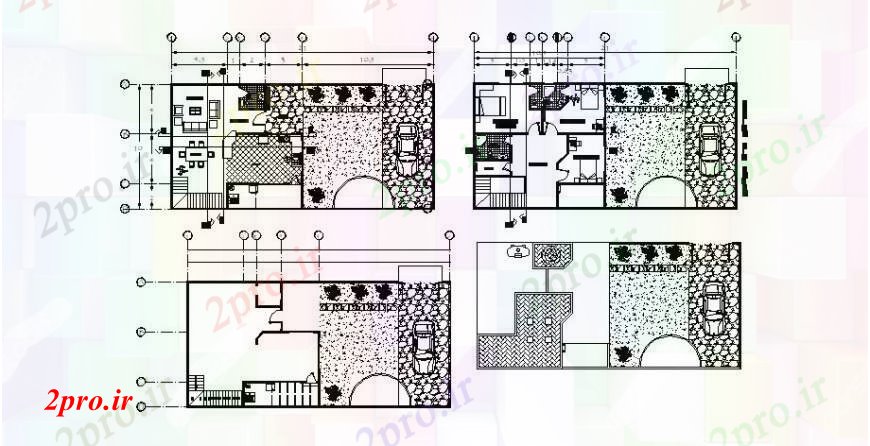 دانلود نقشه مسکونی  ، ویلایی ، آپارتمان  دو دان طرحی طبقه خانه و ساختار محوطه سازی  (کد106717)