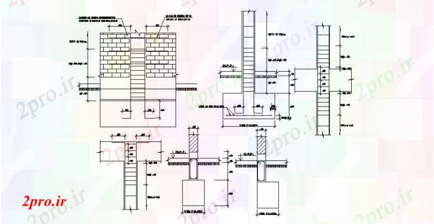 دانلود نقشه جزئیات ساخت و ساز آجر بخش دیوار، مبنایی و ساخت و ساز جزئیات (کد106720)