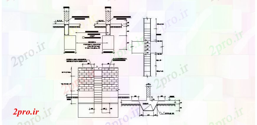 دانلود نقشه جزئیات ساخت و ساز بخش دیوار، مبنایی و ساختار سازنده جزئیات طراحی   (کد106721)