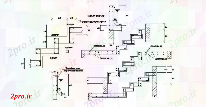 دانلود نقشه جزئیات پله و راه پله   پایه و اساس راه پله، بخش و جزئیات  سازنده  (کد106725)