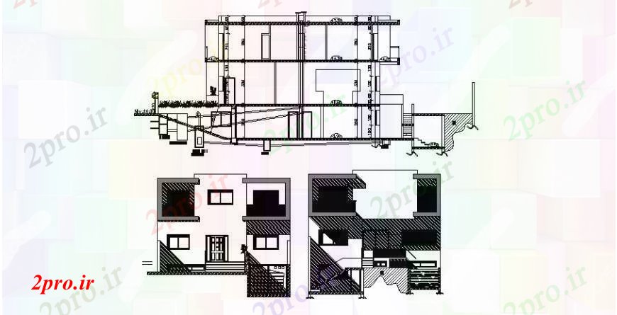 دانلود نقشه مسکونی ، ویلایی ، آپارتمان بخش سازنده اصلی و هر دو جزئیات نما طرفه از خانه 10 در 20 متر (کد106739)