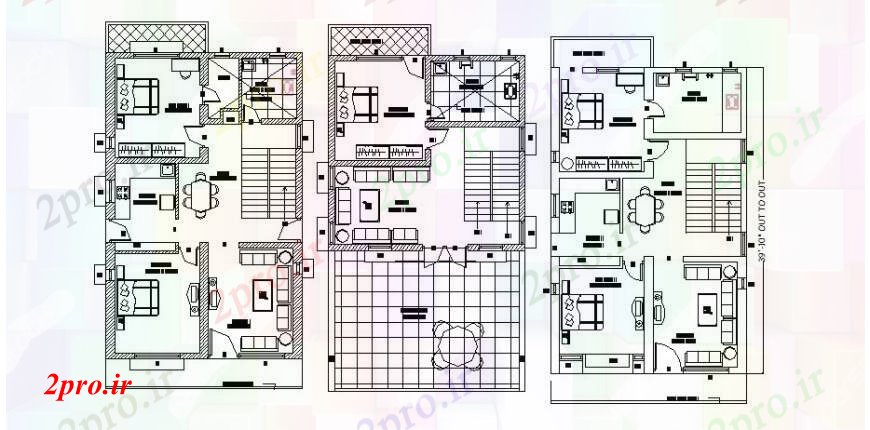 دانلود نقشه مسکونی  ، ویلایی ، آپارتمان  سه کفپوش کف توزیع خانه طرحی  (کد106770)