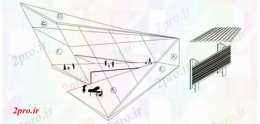 دانلود نقشه هتل - رستوران - اقامتگاه  منطقه هتل بخش و سقف  نما رسم ایزومتریک جزئیات (کد106842)