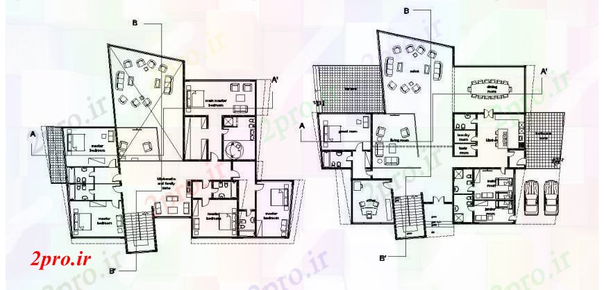 دانلود نقشه مسکونی ، ویلایی ، آپارتمان طراحی معماری طراحی جزئیات از پنج اتاق خواب خانه 21 در 22 متر (کد106878)