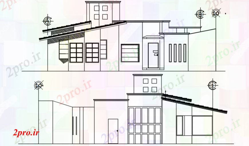 دانلود نقشه مسکونی  ، ویلایی ، آپارتمان  نما از طراحی جزئیات تک خانه دان  دو بعدی  (کد106905)