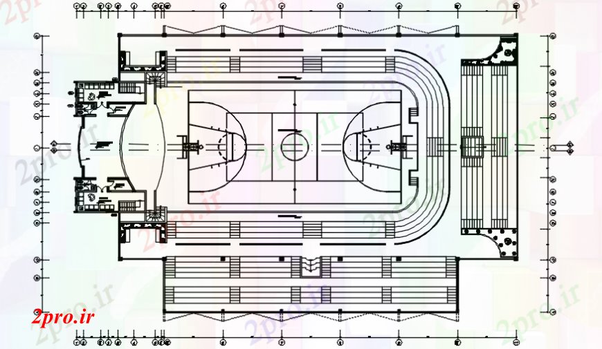 دانلود نقشه ورزشگاه ، سالن ورزش ، باشگاه ورزشی زمین بازی جزئیات دو بعدی طراحی 12 در 20 متر (کد106920)