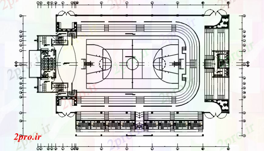 دانلود نقشه ورزشگاه ، سالن ورزش ، باشگاه طراحی جزئیات ورزشی زمین دو بعدی نظر 11 در 19 متر (کد106924)